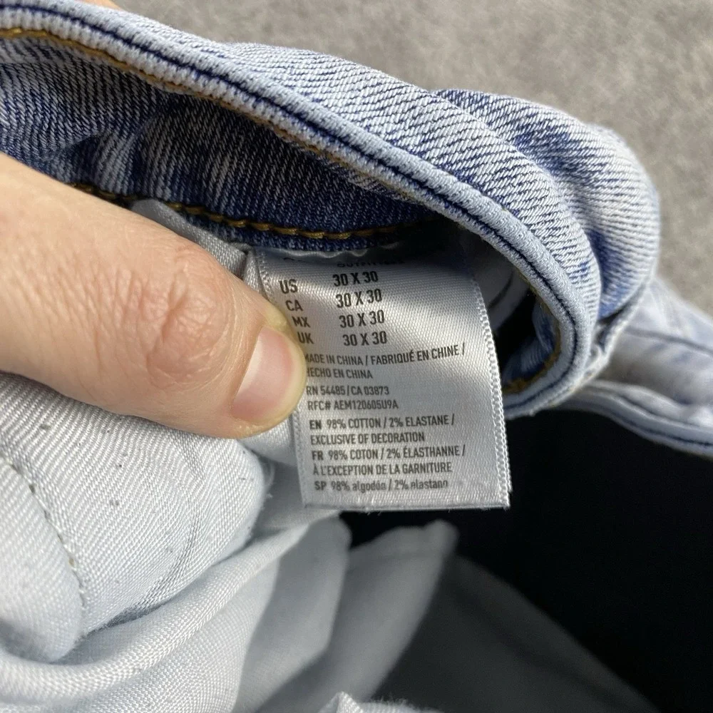 American Eagle Flex Skinny Jeans Mens 30x30 Blue Light Wash Distressed - Picture 11 of 16